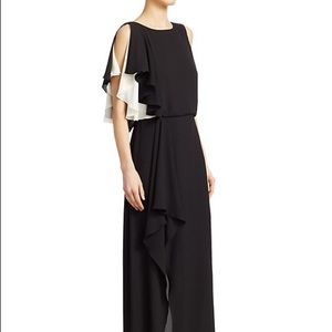 Halston Heritage Draped Georgette Split-Sleeve Gown
